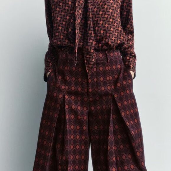 Zara Black, Bugundy, and  Brown Patterned Culottes Size XL NWT - Picture 1 of 8